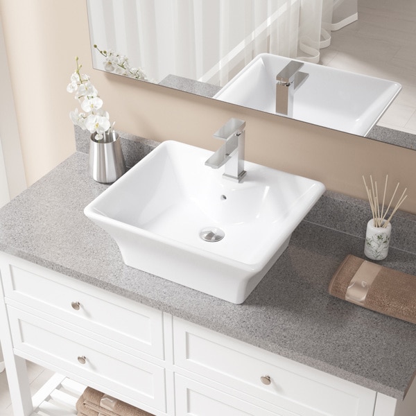 V150 White Porcelain Sink with Chrome Faucet and Pop-up Drain