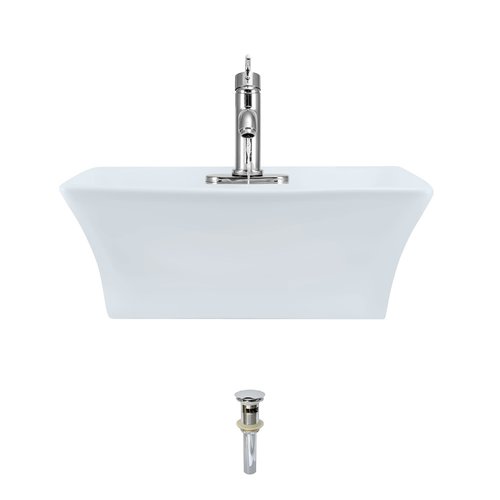 V150 White Porcelain Sink with Chrome Faucet and Pop-up Drain
