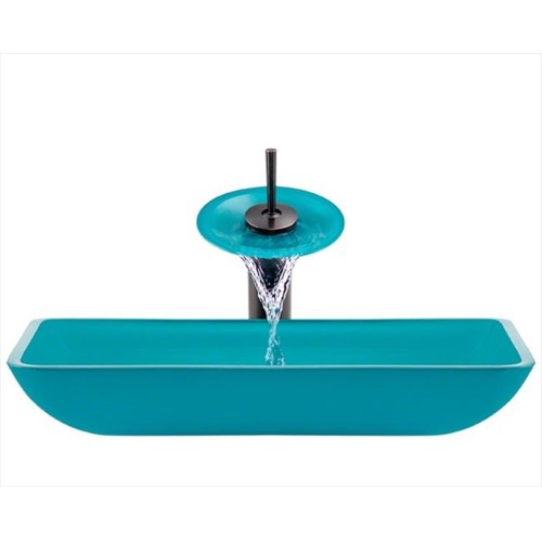 640 Turquoise Colored Vessel Sink, with Oil-Rubbed Bronze Vessel Faucet, and Vessel Pop-up Drain