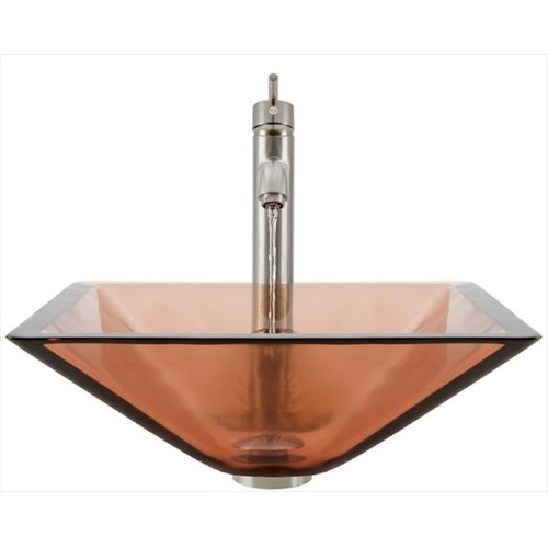 603 Coral Colored Glass Vessel Sink, with Chrome Vessel Faucet, Sink Ring, and Vessel Pop-up Drain