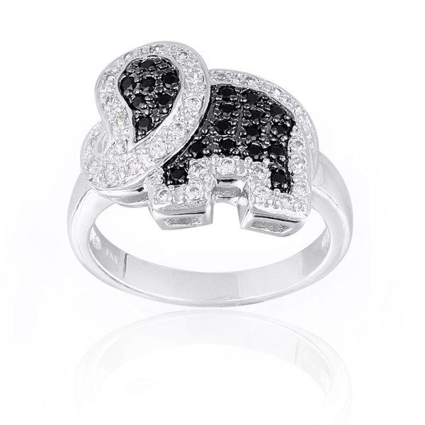 Icz Stonez Black and White Cubic Zirconia Elephant Ring