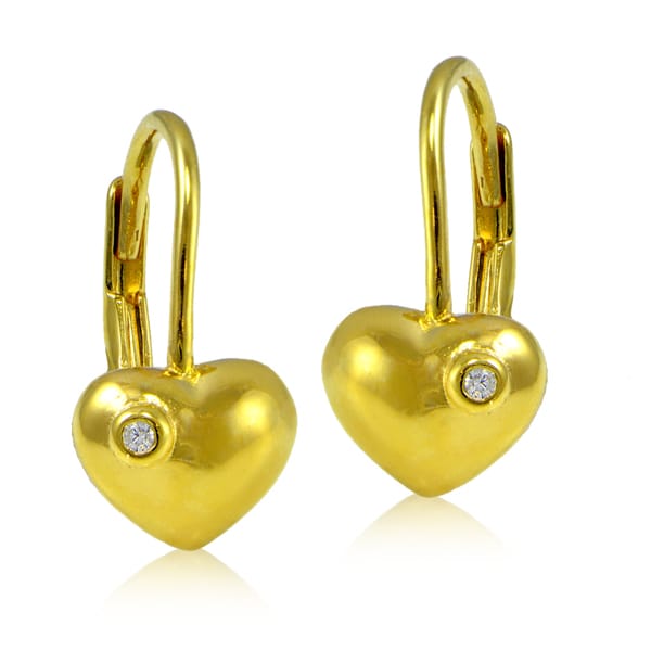 ICZ Stonez 18k Gold Over Silver Cubic Zirconia Heart Children's Leverback Earrings