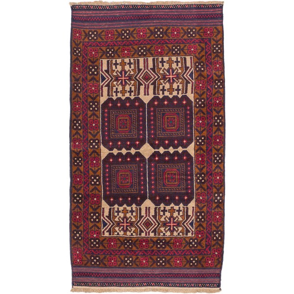Ecarpetgallery Hand-knotted Baluch Ivory/ Red Wool Rug (3'7 X 6'5)