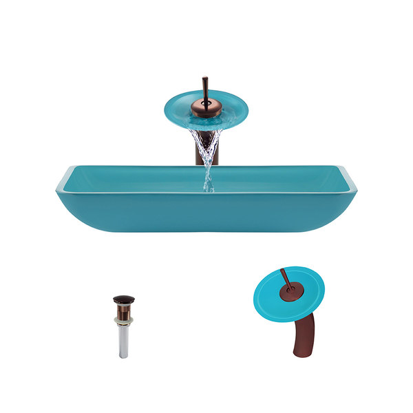 640 Turquoise Colored Vessel Sink, with Oil-Rubbed Bronze Vessel Faucet, and Vessel Pop-up Drain