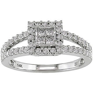 Miadora 14k White Gold 5/8ct TDW Composite Princess Cut Diamond Ring