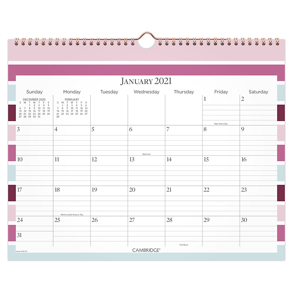 Cambridge Ribbon Monthly Wall Calendar  15  X 12   January 2021 to December 2021 - 1455-707-21