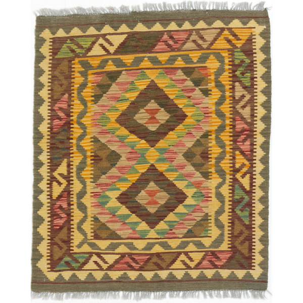 ECarpetGallery Kashkoli Brown/Orange Hand-woven Wool Kilim (2'10 X 3'5)