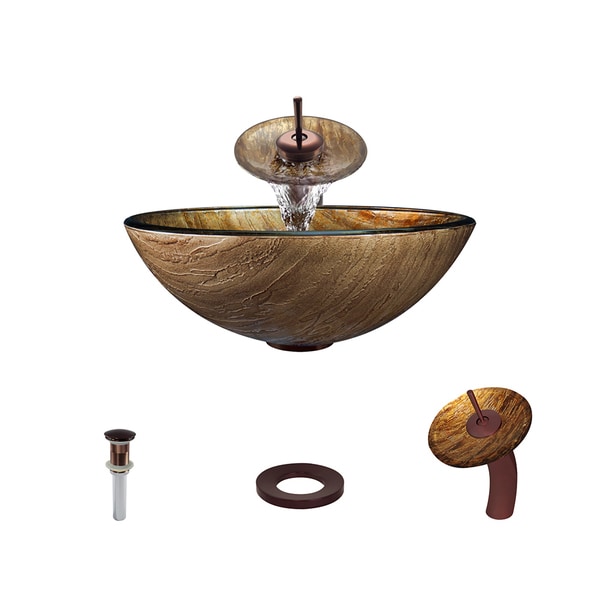 632 Glass Vessel Bathroom Sink, with Oil-Rubbed Bronze Vessel Faucet, Sink Ring, and Vessel Pop-up Drain (726)