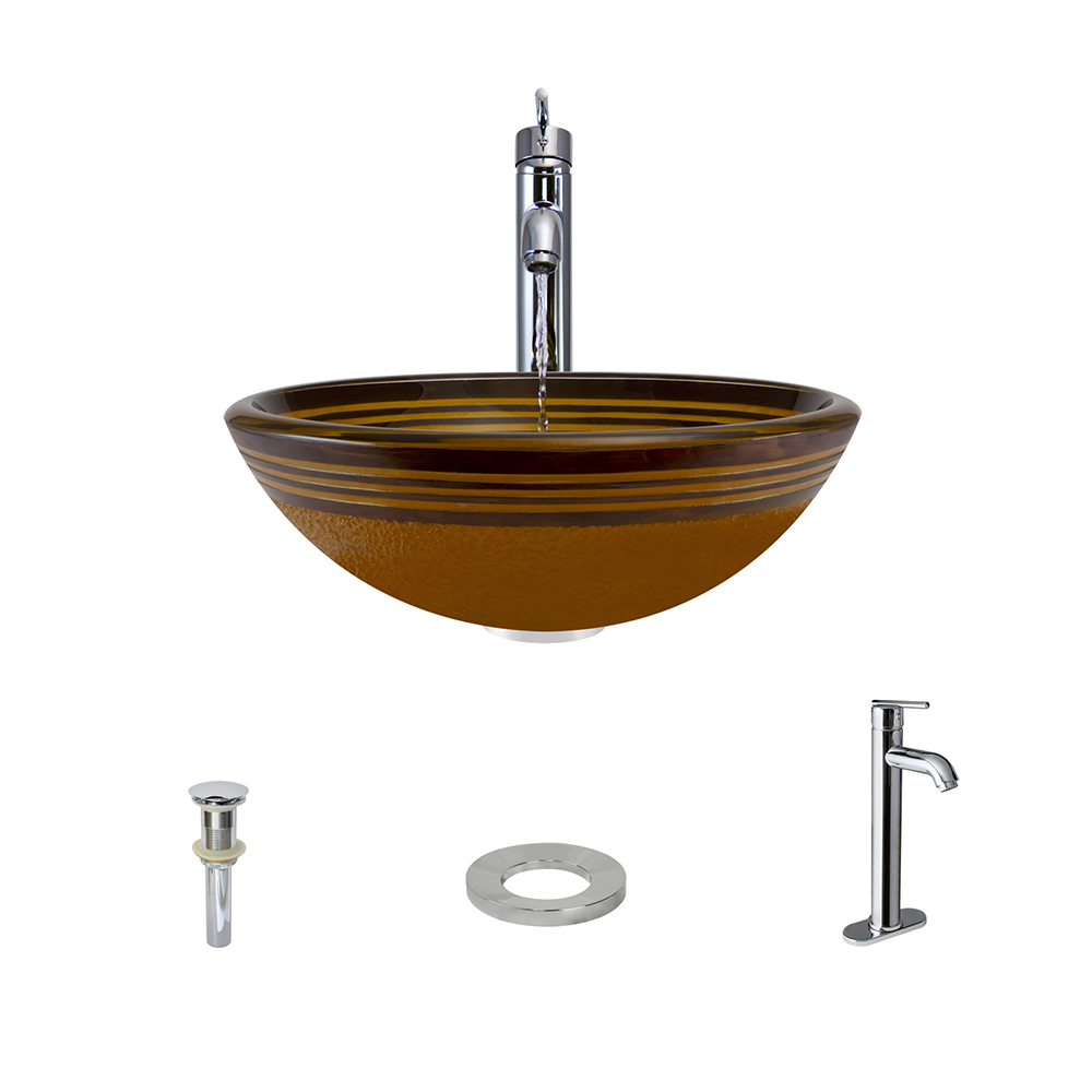 615 Glass Sink, Chrome Faucet, Sink Ring, and Pop-up Drain