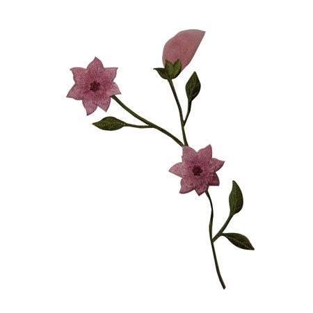 ID 6317 Pink Flowers Vine Patch Plant Garden Lace Embroidered Iron on Applique