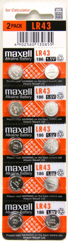 Maxell LR43 - 186 Alkaline Button Battery 1.5V - 10 Pack + 30% Off!
