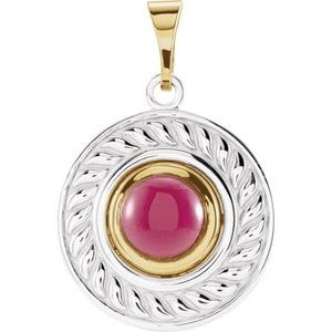 Sterling Silver & 14K Yellow Rhodolite Garnet Pendant  Ster_14Ky  06.00 Mm  Cab Gen Rhodonite Gar Pend Weight  1.753 DWT (2.73 Grams)
