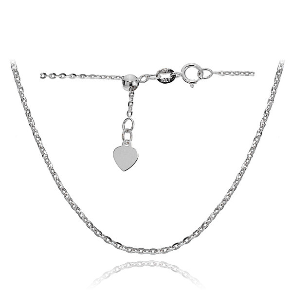 Mondevio 14k White Gold 1.4mm Diamond-Cut Cable Adjustable Italian Chain Necklace, 14-20 Inches