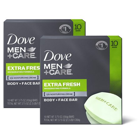 Dove Men+Care Body and Face Bar to Clean and Hydrate Skin Extra Fresh Body and Facial Cleanser More Moisturizing Than Bar Soap 3.75 Oz 20 Bars