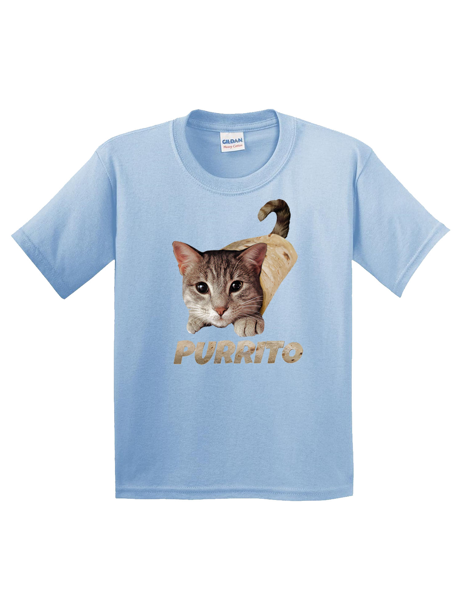 Trendy USA 1507 - Youth T-Shirt Purrito Burrito Kitty Cat Lovers Taco Spicy Funny Small Light Blue