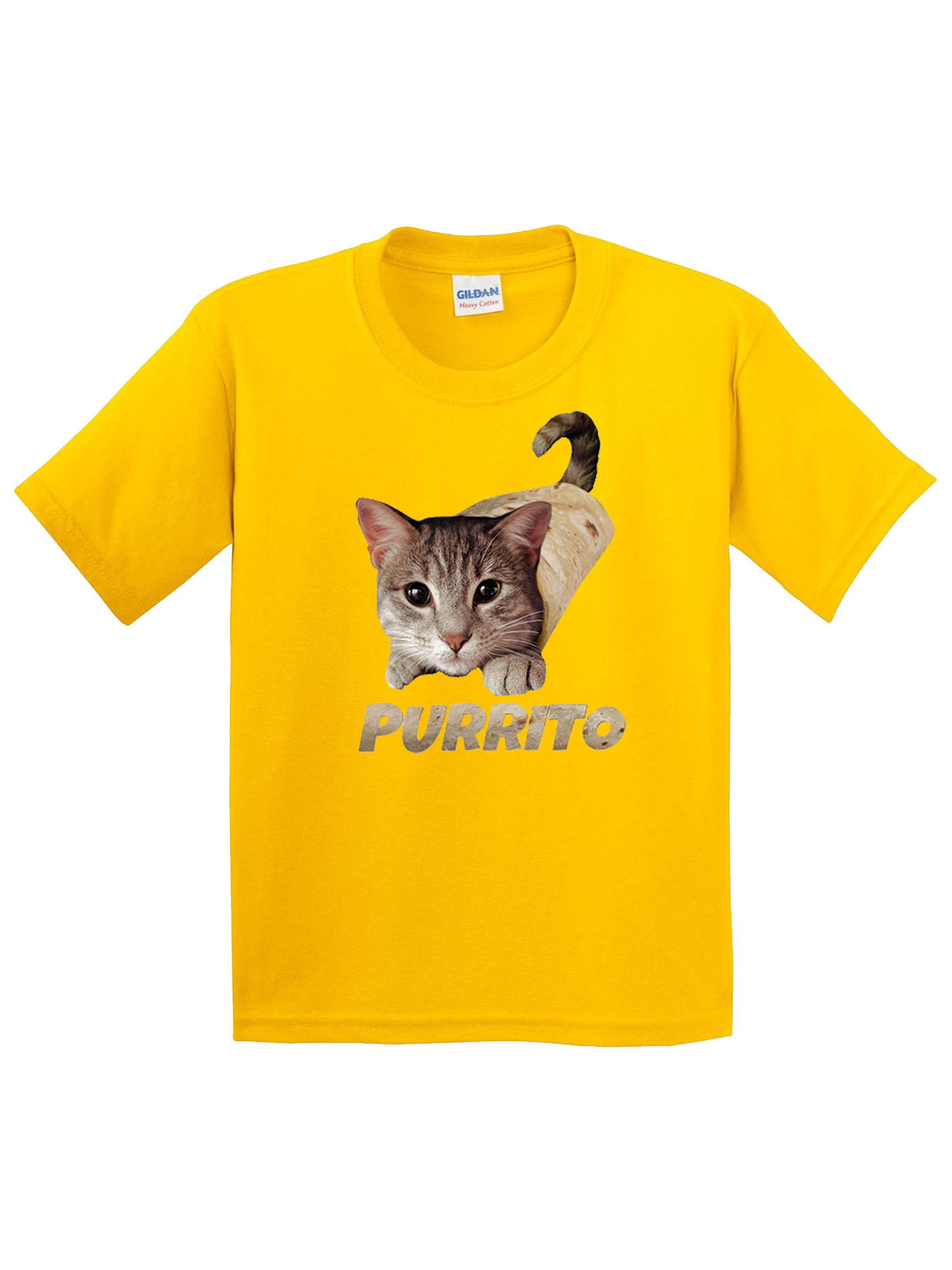 Trendy USA 1507 - Youth T-Shirt Purrito Burrito Kitty Cat Lovers Taco Spicy Funny Large Daisy Yellow