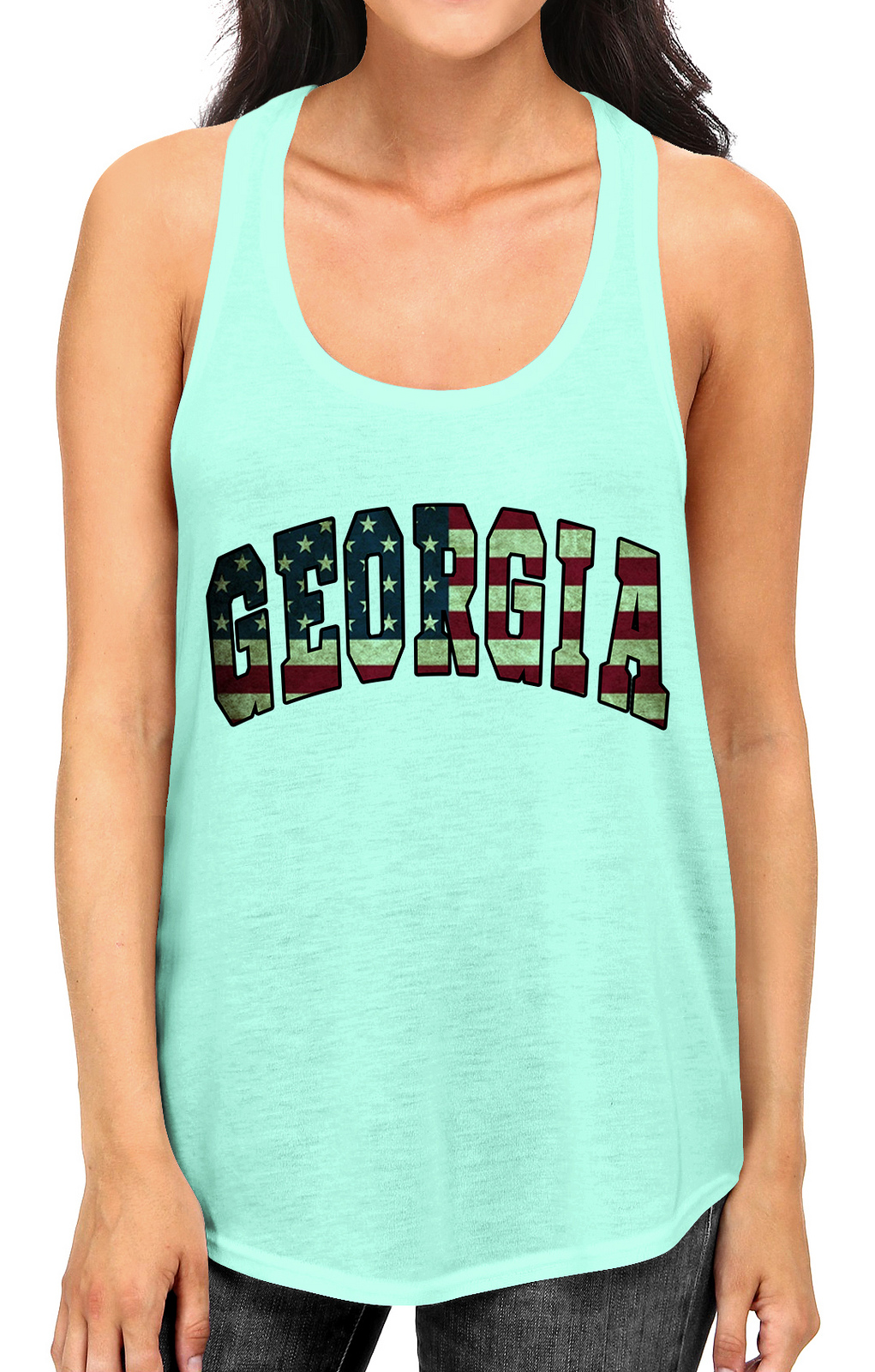 Junior S Georgia USA Flag B1554 PLY Mint Racerback Tank Top Small Mint
