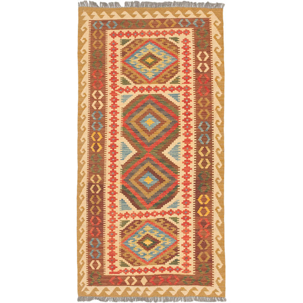 ECarpetGallery Anatolian Brown/ Ivory Wool Flatweave Kilim (3'5x6'10)