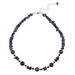 Glitzy Rocks Sterling Silver Amethyst Chip and Crystal Necklace
