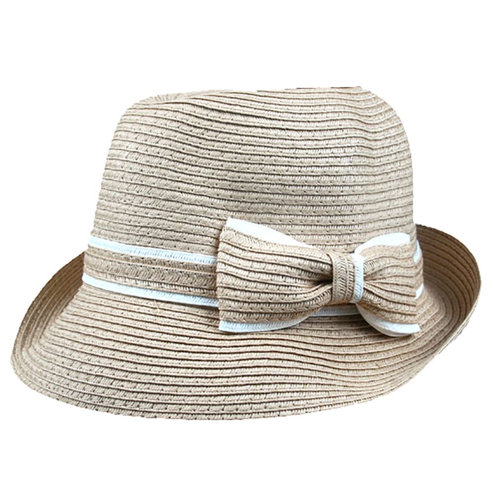 POP Fashionwear  Women's Classic Straw Cloche Bow Hat Beige