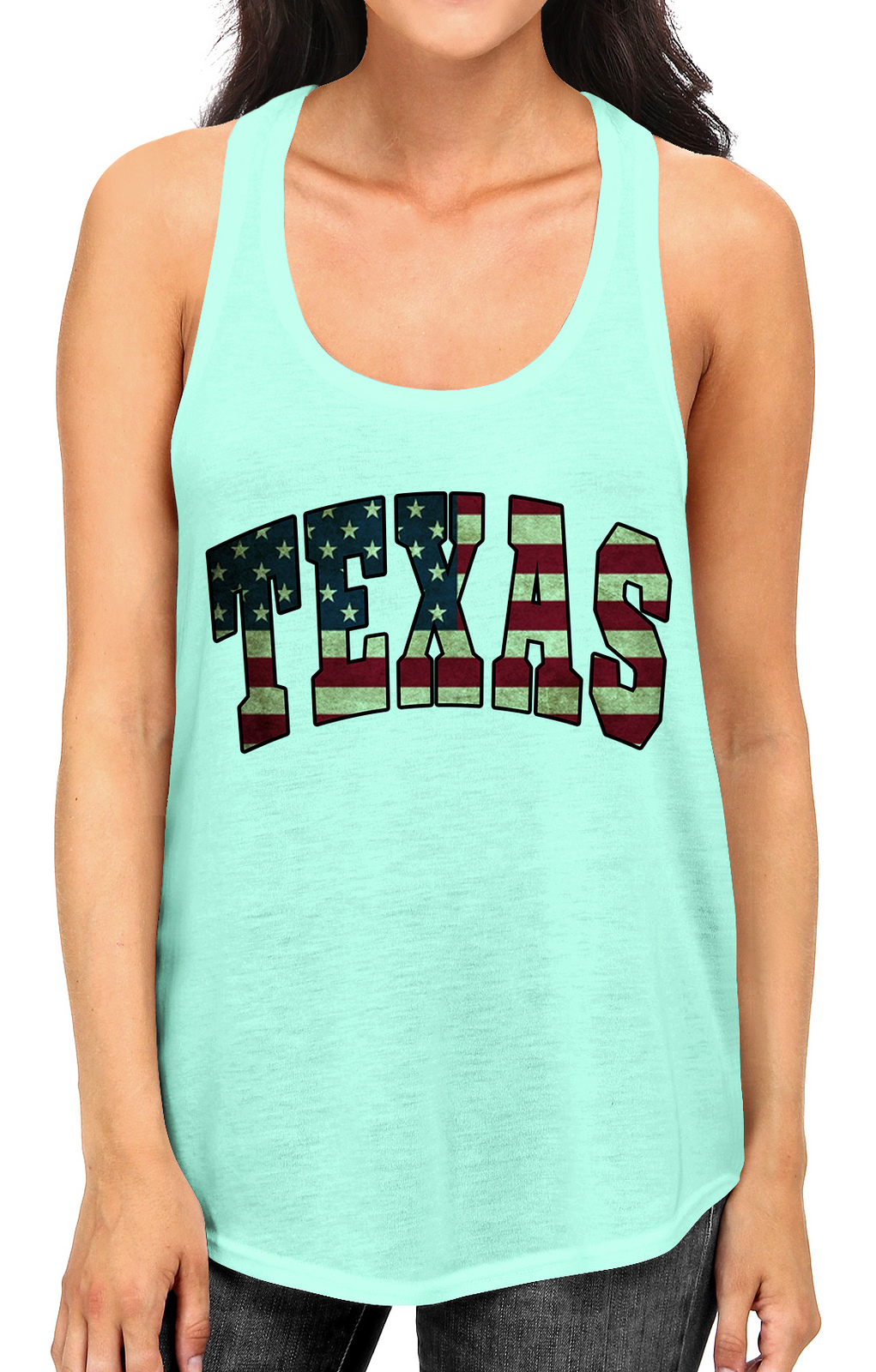 Junior S Texas USA Flag B1580 PLY Mint Racerback Tank Top Small Mint