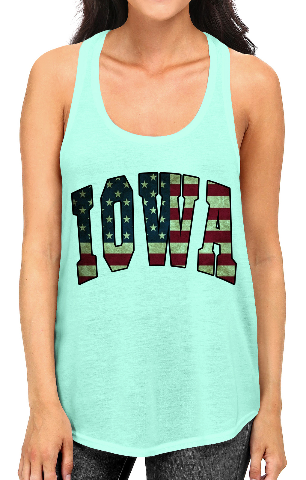 Junior S Iowa USA Flag B1560 PLY Mint Racerback Tank Top X-Large Mint