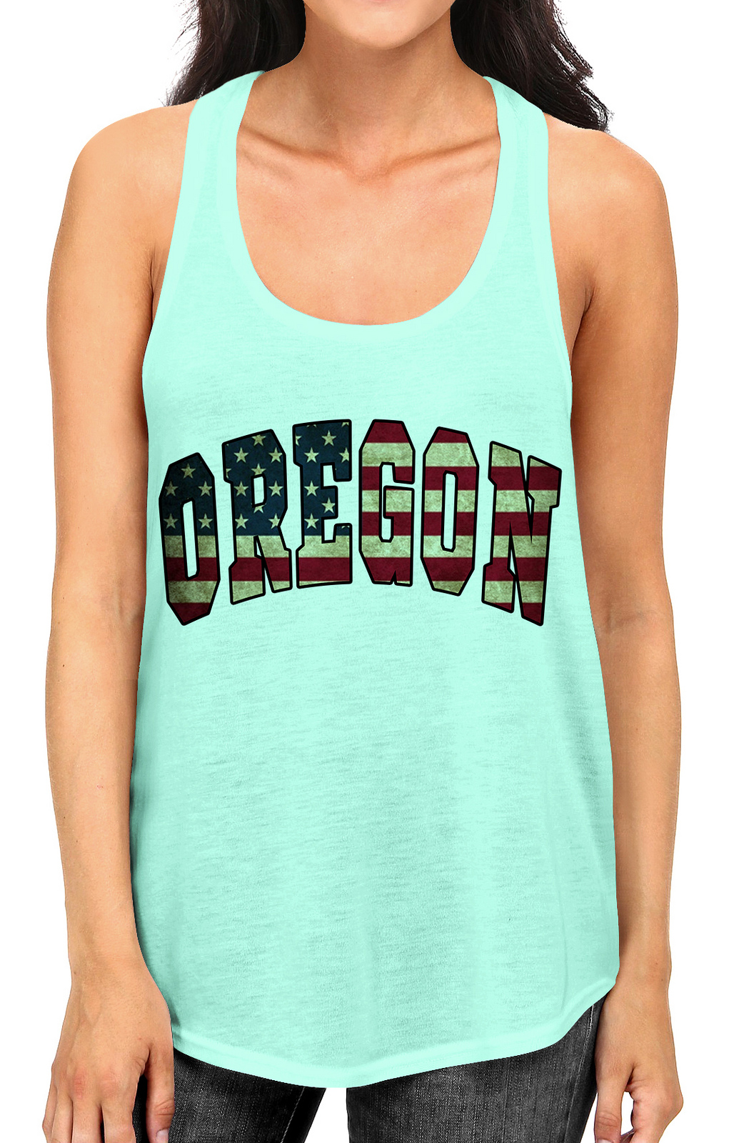Junior S Oregon USA Flag B1577 PLY Mint Racerback Tank Top Medium Mint