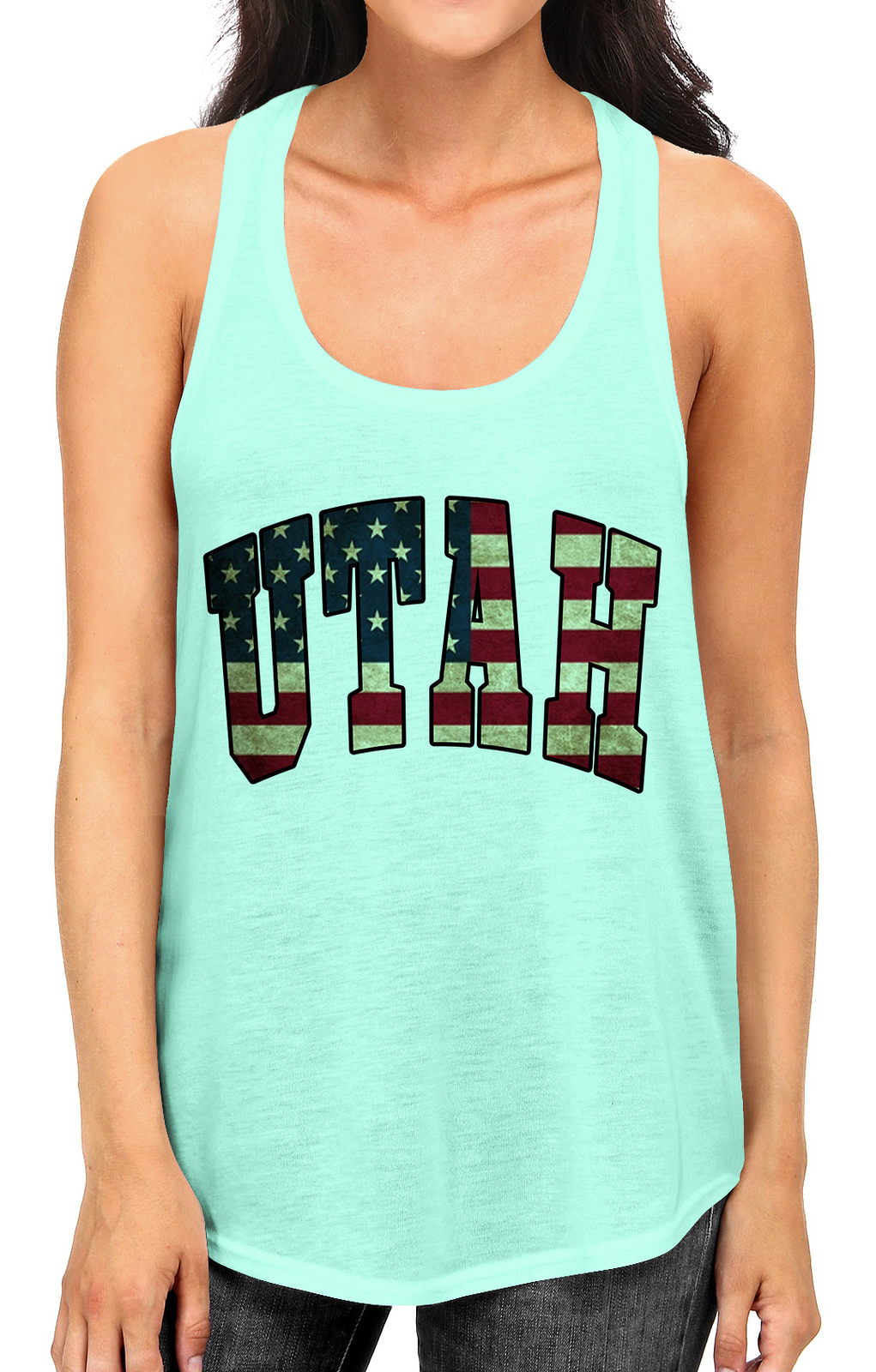 Junior S Utah USA Flag B1581 PLY Mint Racerback Tank Top Medium Mint