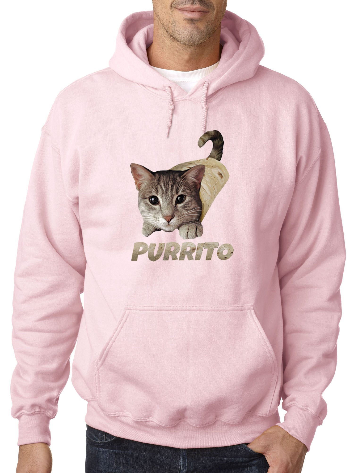 Trendy USA 1507 - Adult Hoodie Purrito Burrito Kitty Cat Lovers Taco Spicy Funny Sweatshirt XL Light Pink
