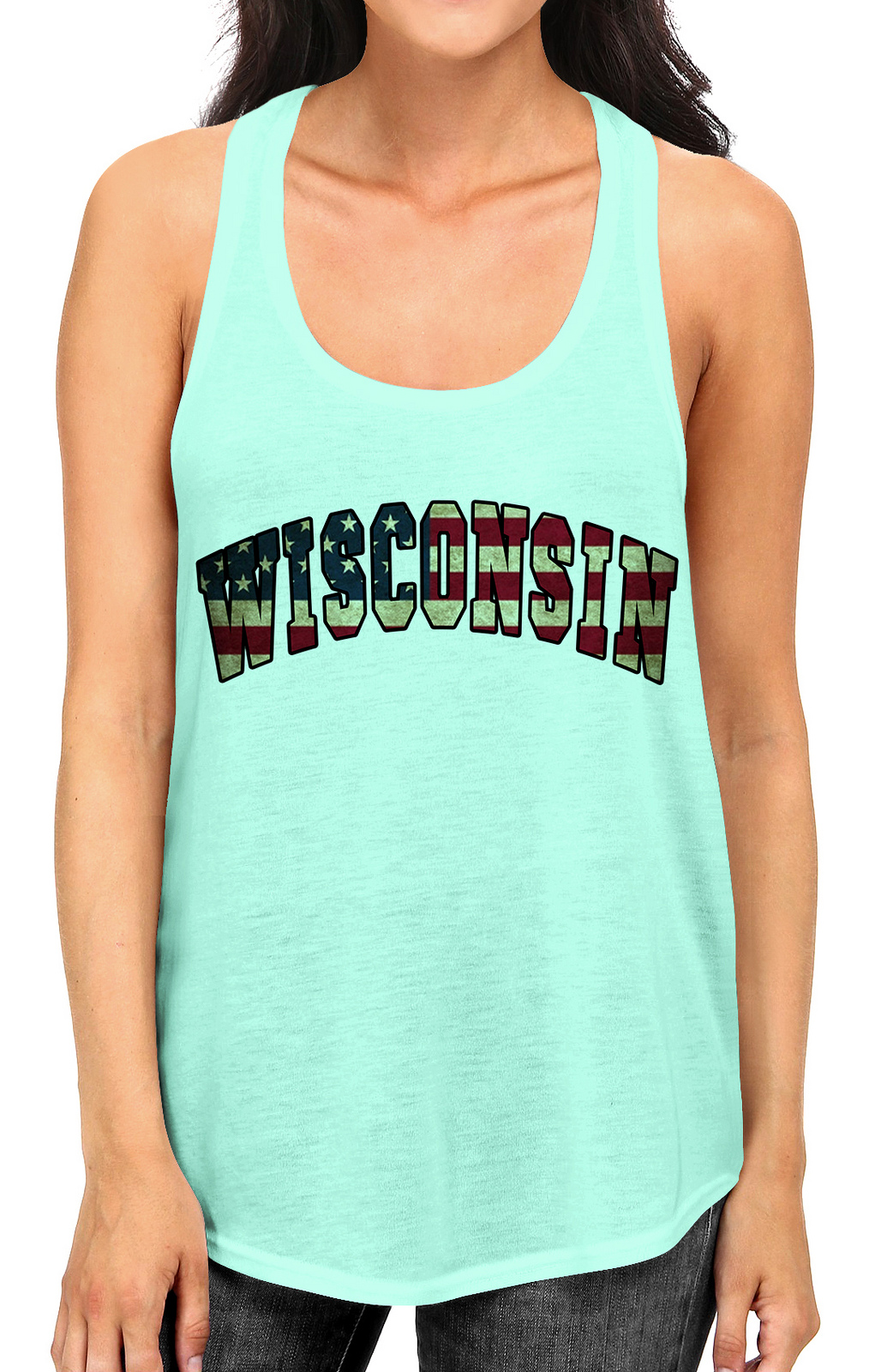 Junior S Wisconsin USA Flag B1585 PLY Mint Racerback Tank Top X-Large Mint