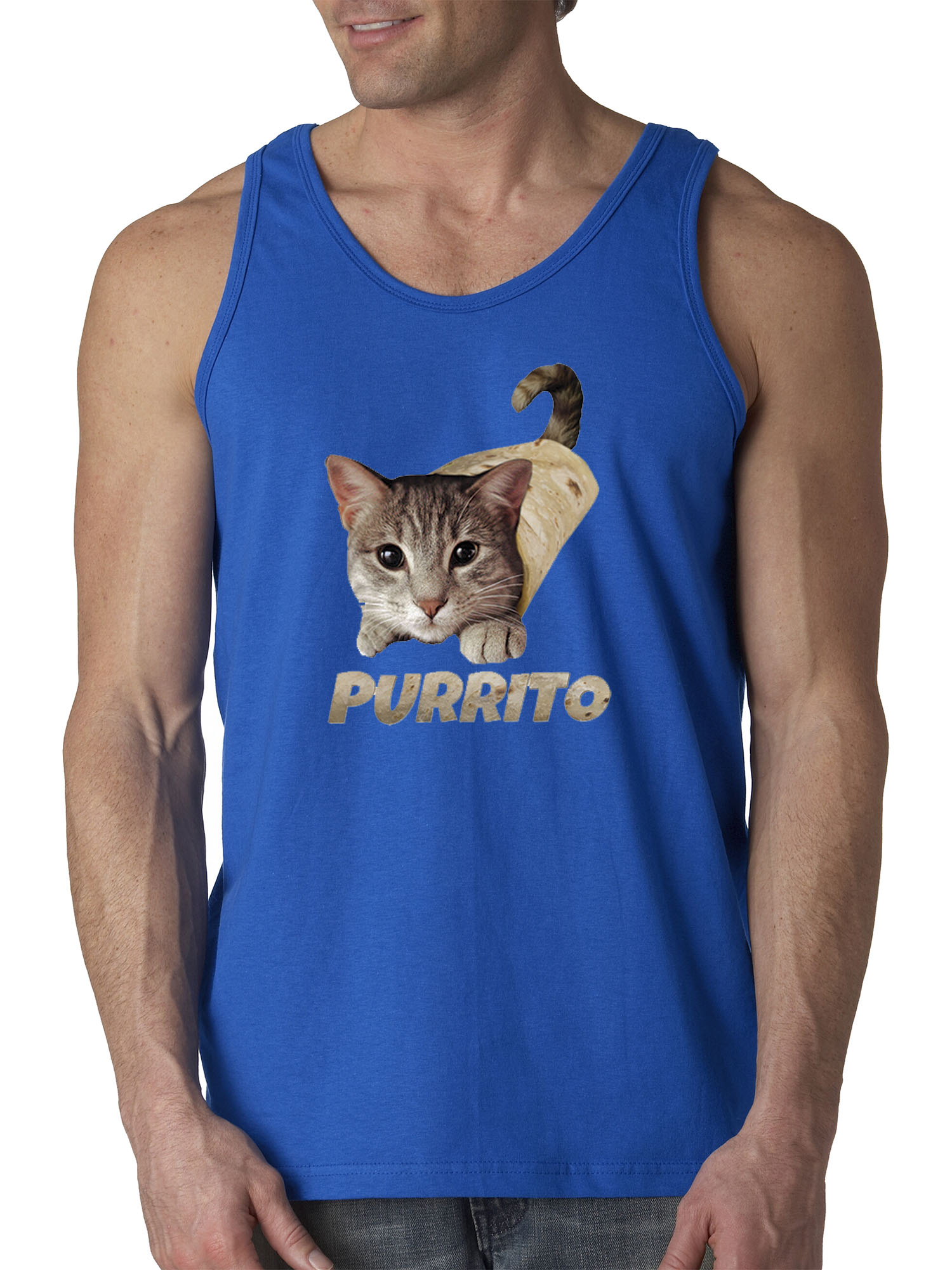 Trendy USA 1507 - Men's Tank-Top Purrito Burrito Kitty Cat Lovers Taco Spicy Funny 2XL Royal Blue