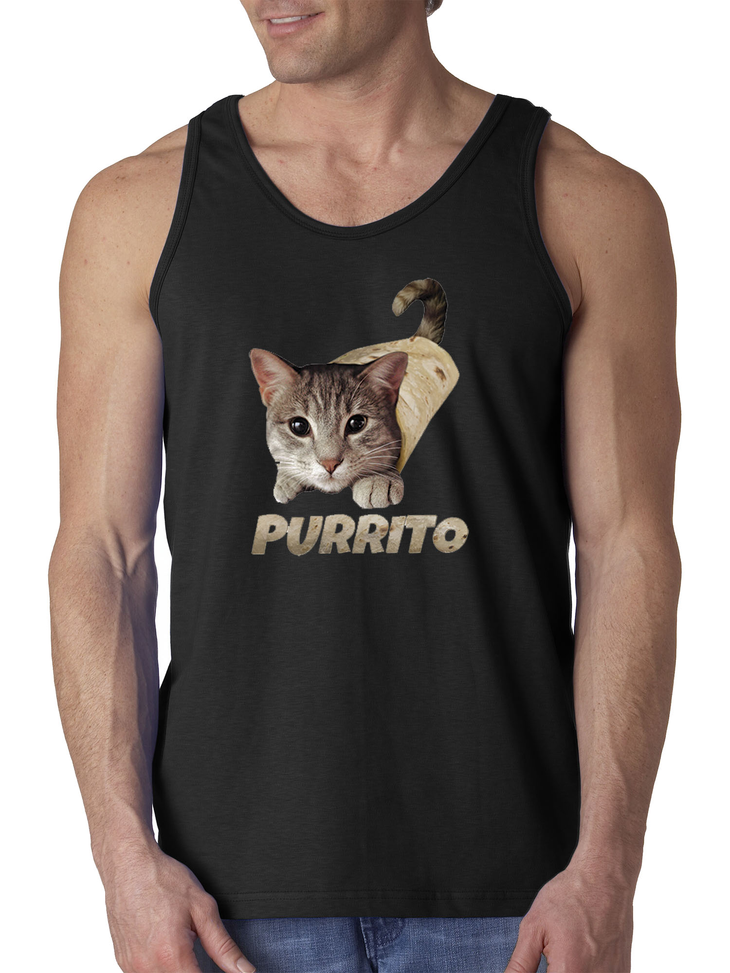 Trendy USA 1507 - Men's Tank-Top Purrito Burrito Kitty Cat Lovers Taco Spicy Funny XL Black