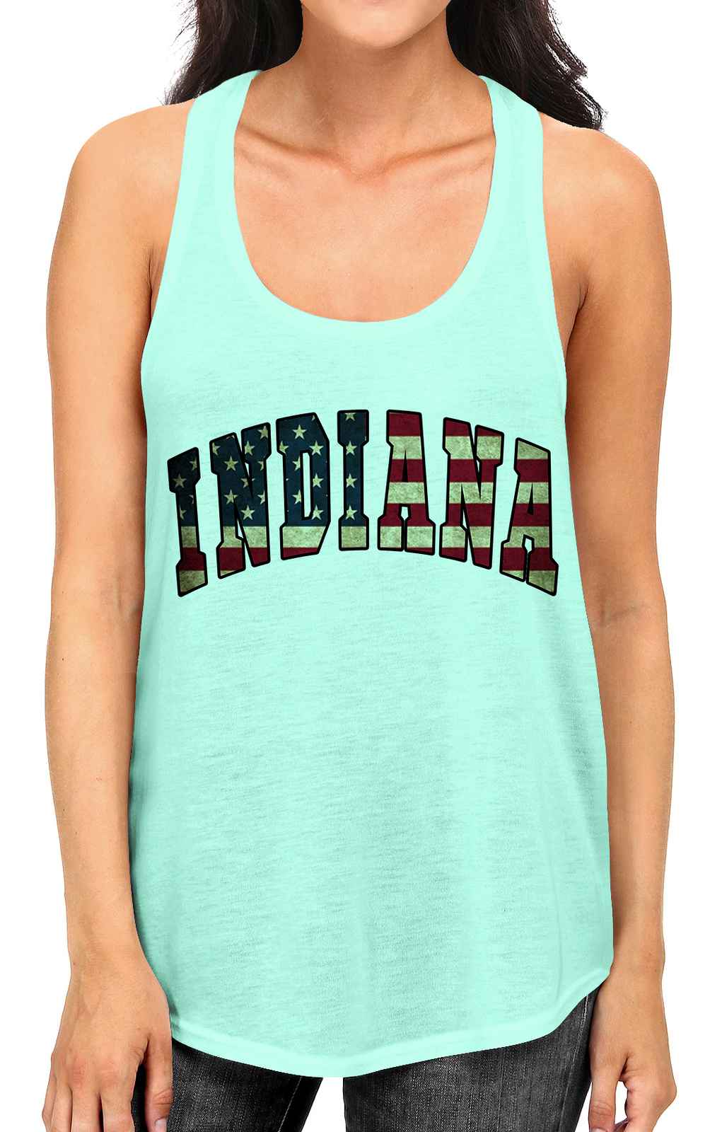Junior S Indiana USA Flag B1559 PLY Mint Racerback Tank Top Small Mint