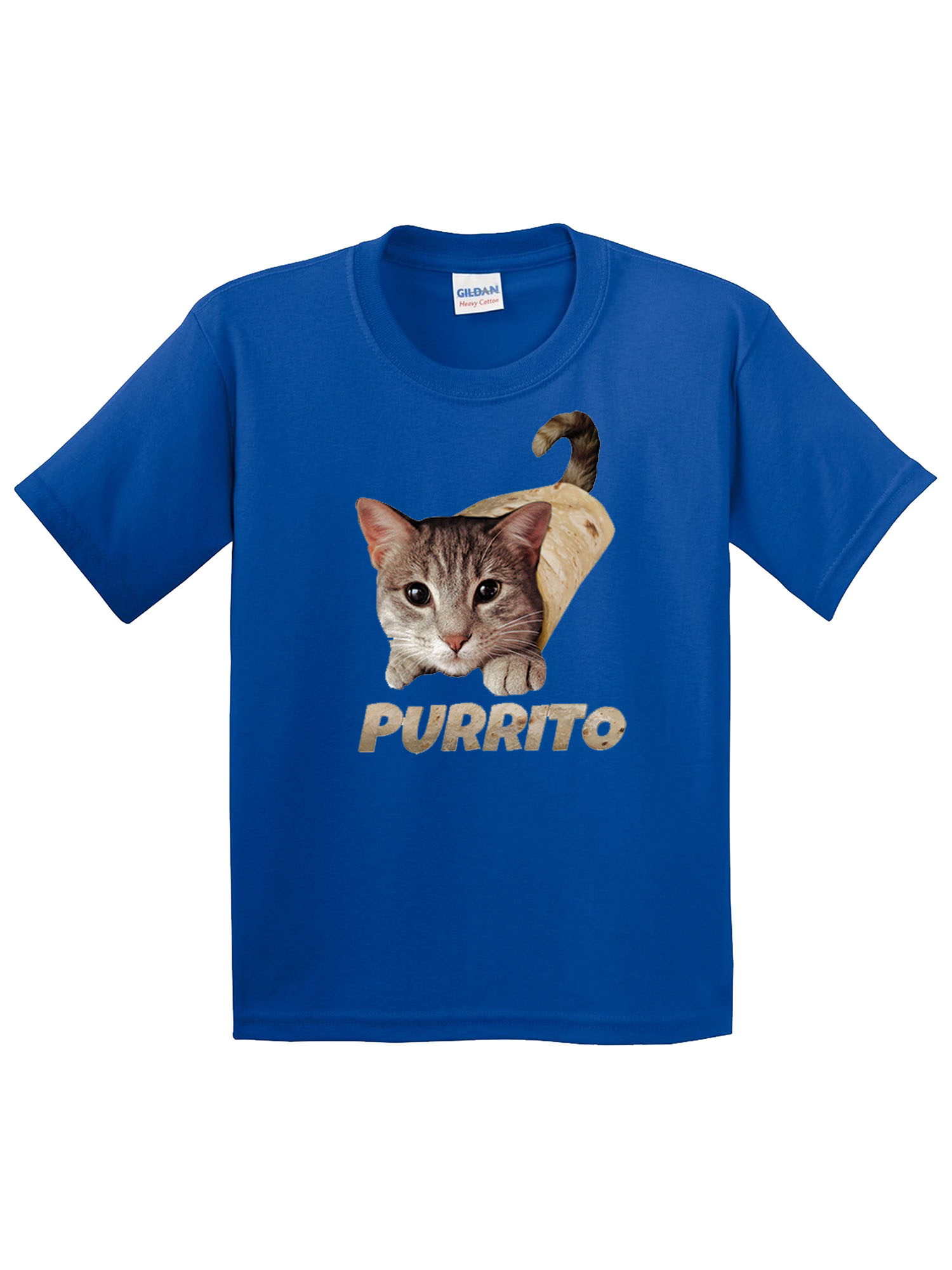 Trendy USA 1507 - Youth T-Shirt Purrito Burrito Kitty Cat Lovers Taco Spicy Funny XL Royal Blue