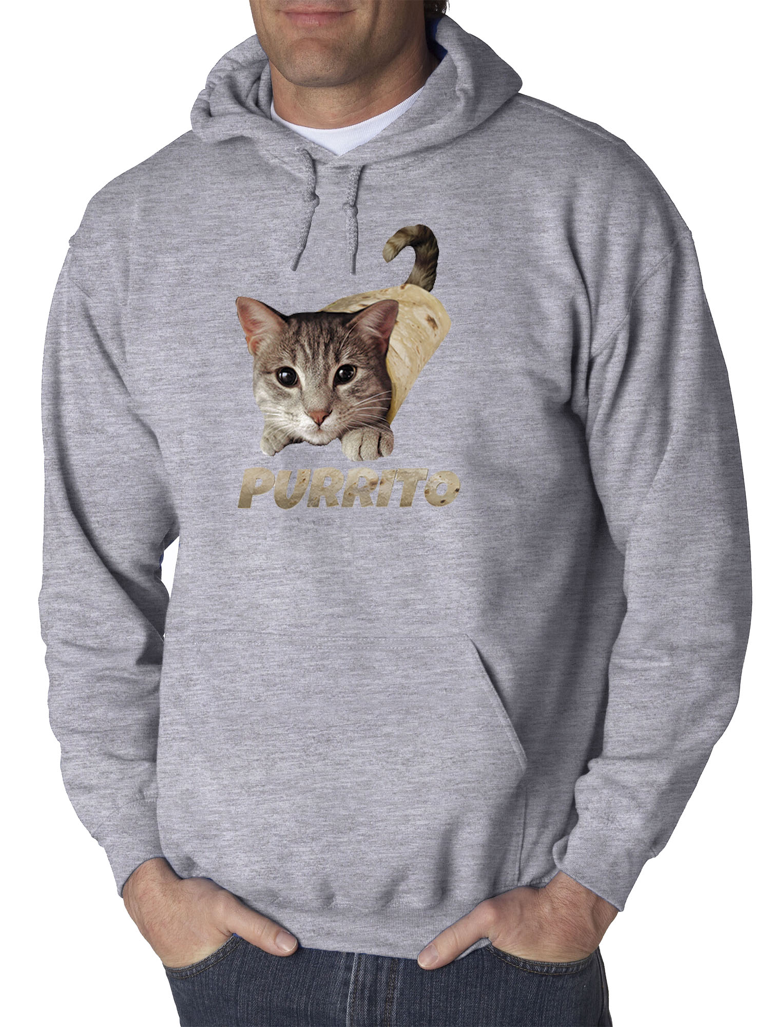 Trendy USA 1507 - Adult Hoodie Purrito Burrito Kitty Cat Lovers Taco Spicy Funny Sweatshirt Small Heather Grey