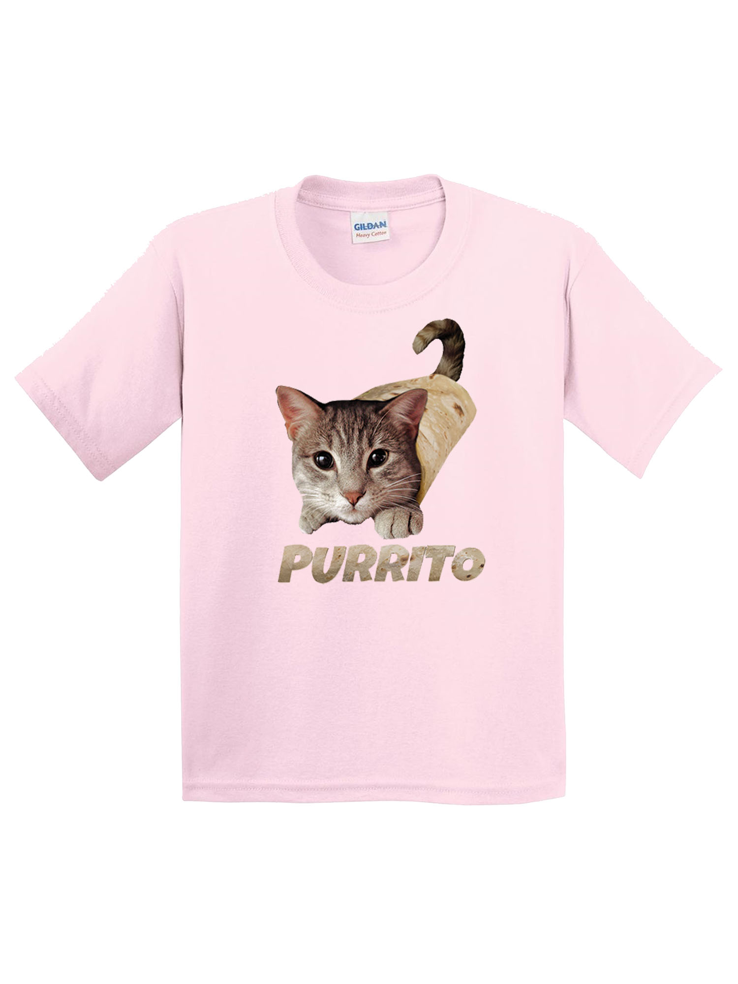 Trendy USA 1507 - Youth T-Shirt Purrito Burrito Kitty Cat Lovers Taco Spicy Funny Medium Light Pink