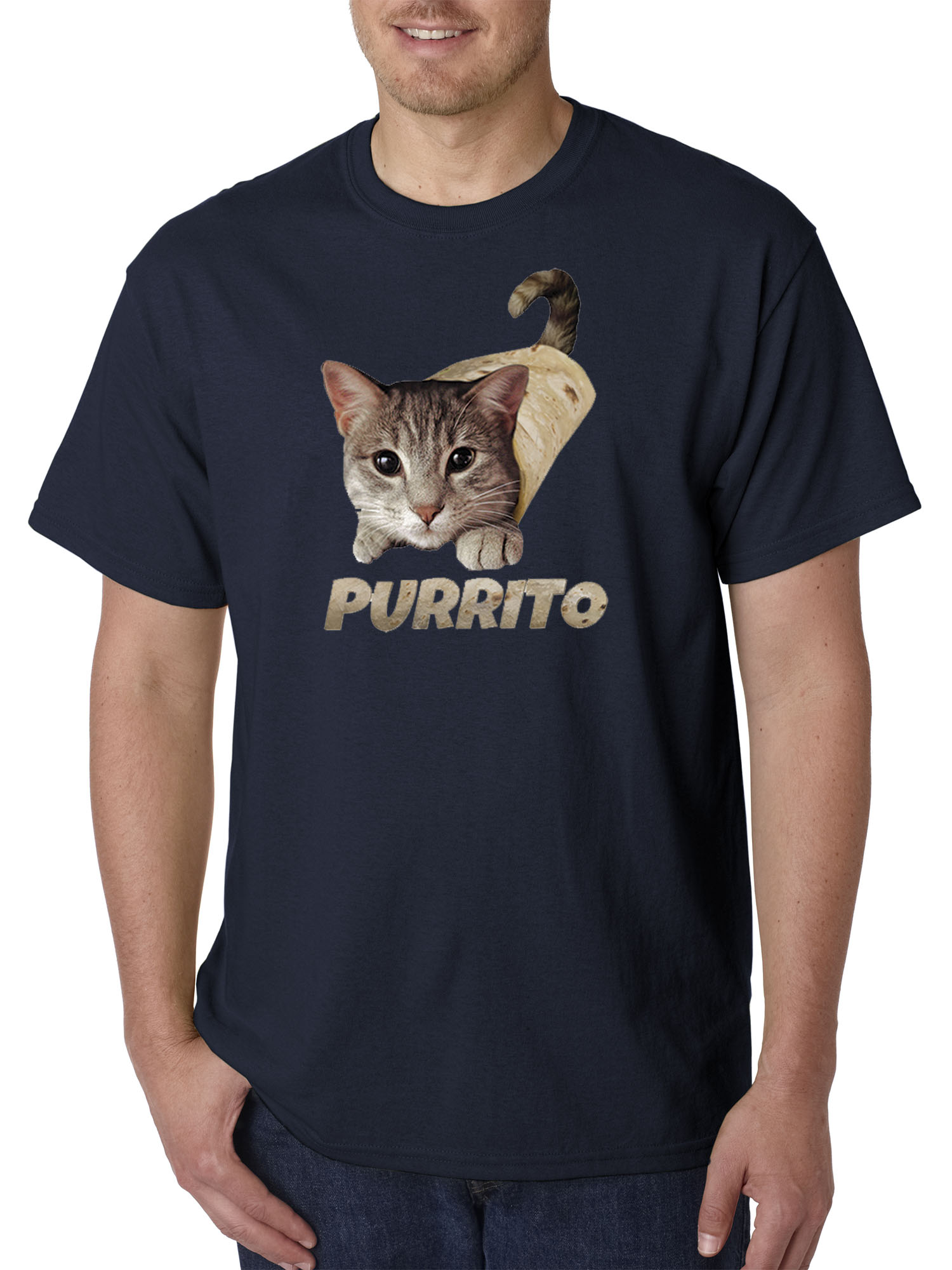 Trendy USA 1507 - Unisex T-Shirt Purrito Burrito Kitty Cat Lovers Taco Spicy Funny Medium Navy