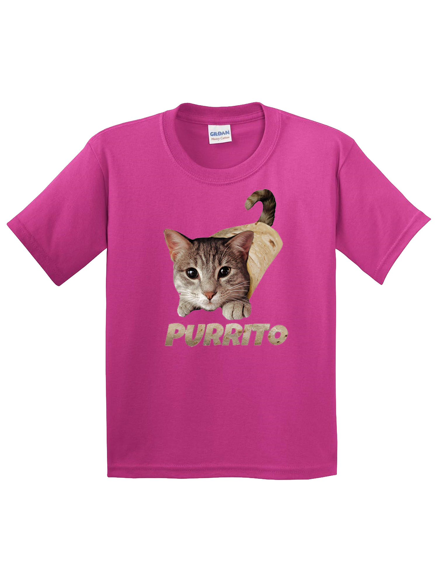 Trendy USA 1507 - Youth T-Shirt Purrito Burrito Kitty Cat Lovers Taco Spicy Funny Small Heliconia