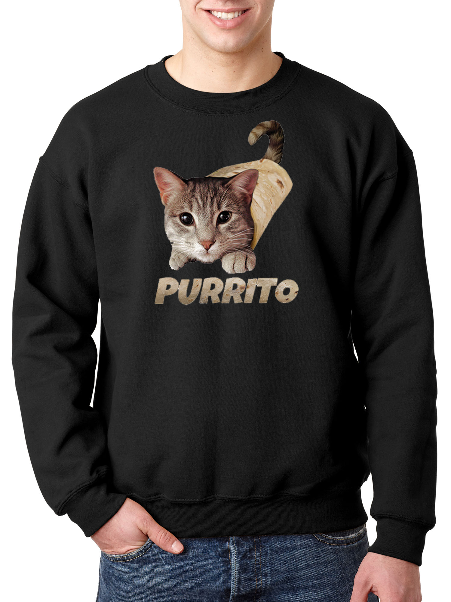 Trendy USA 1507 - Crewneck Purrito Burrito Kitty Cat Lovers Taco Spicy Funny Sweatshirt 2XL Black