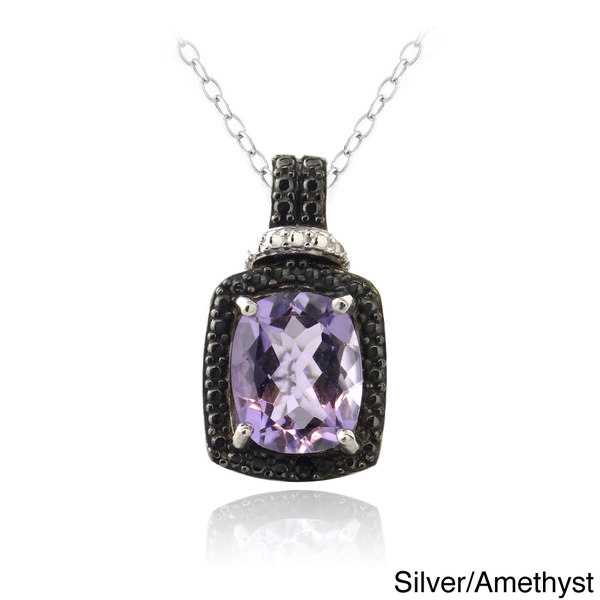 Glitzy Rocks Silver Gemstone and Black Diamond Accent Teardrop Necklace