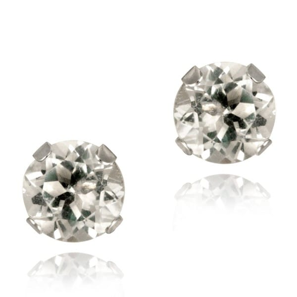 Glitzy Rocks 14k White Gold 3/5ct TGW 5mm White Topaz Stud Earrings