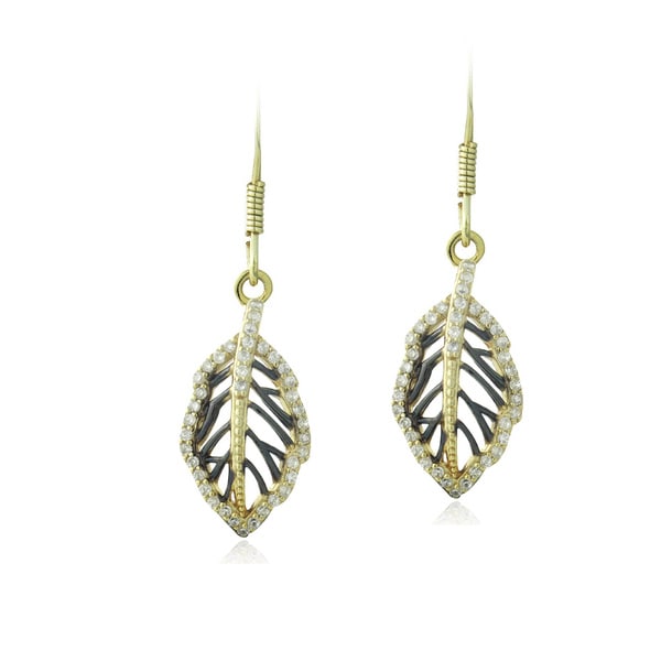 Icz Stonez 18k Gold Over Silver Cubic Zirconia Leaf Earrings