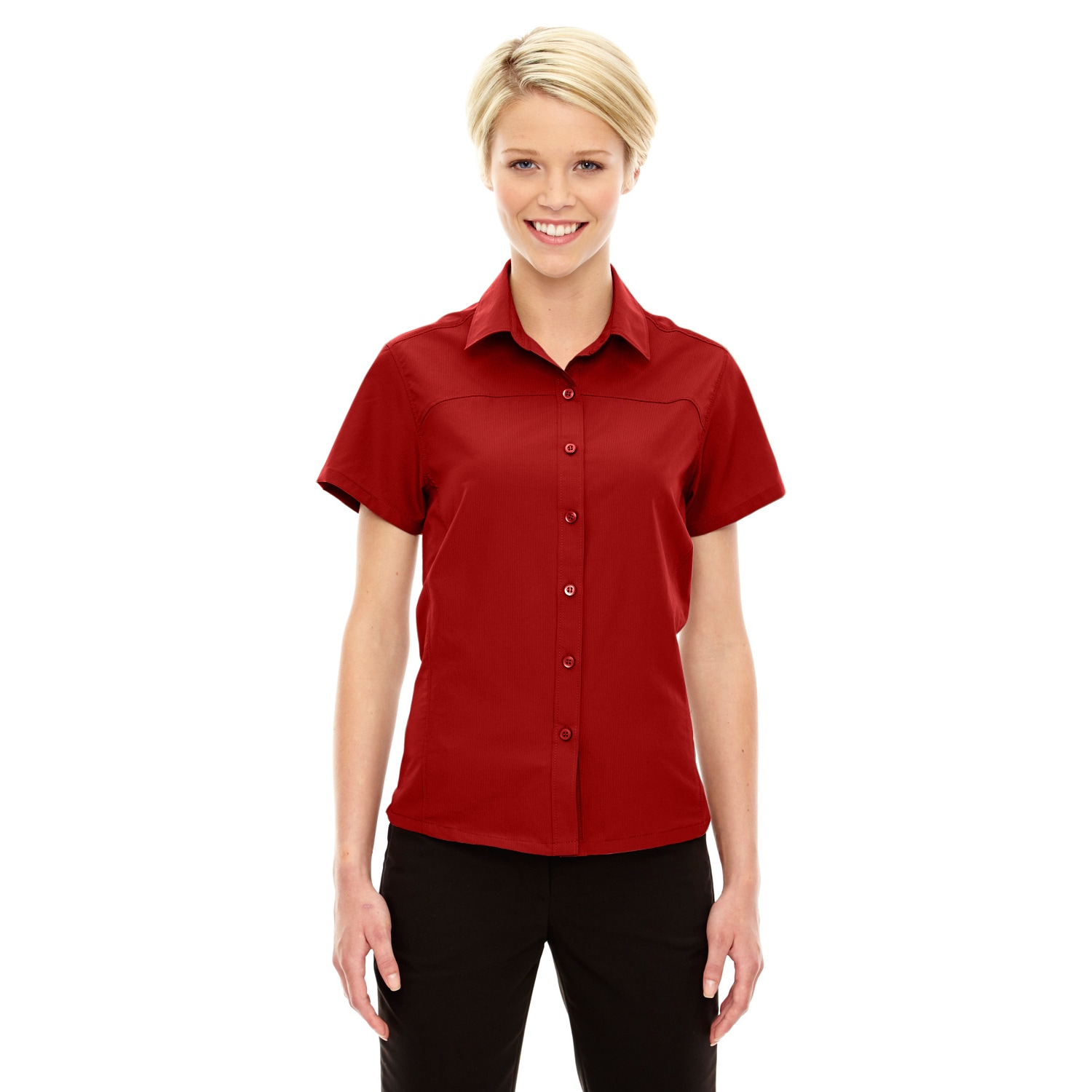 Ash City - North End Sport Red Ladies' Charge Recycled Polyester Performance Short-Sleeve Shirt - CLASSIC RED 850 - XS 78675