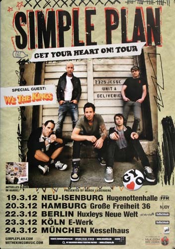 Simple Plan - Get Your Heart on, Tour 2012 - Konzertplakat