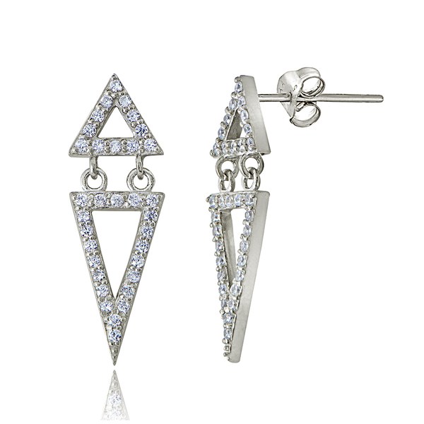 Glitzy Rocks Sterling Silver Cubic Zirconia Double Triangle Earrings