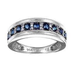Miadora 14k White Gold Sapphire and 1/10ct TDW Diamond Ring (I-J, I2)