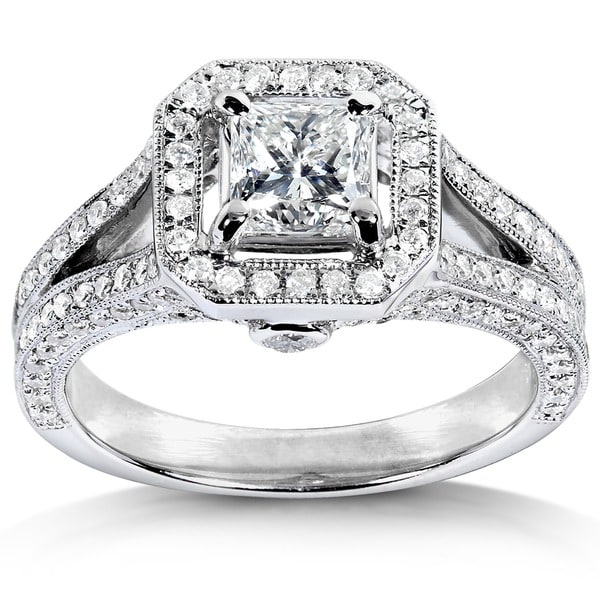 Annello by Kobelli 14k White Gold 1 1/3ct TDW Diamond Princess Cut Halo Wedding Ring (7.5)