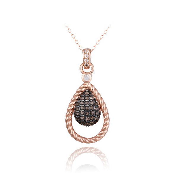 Glitzy Rocks Rose Gold Over Silver White Topaz and Smokey Quartz Teardrop Necklace