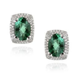 Glitzy Rocks Rhodiumplated 6.4ct TGW Oval Lab Created Green Quartz CZ Accent Earrings