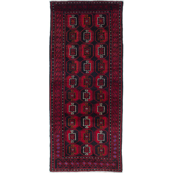 Ecarpetgallery Hand-Knotted Finest Baluch Black, Red Wool Rug (2'7 X 6'3)